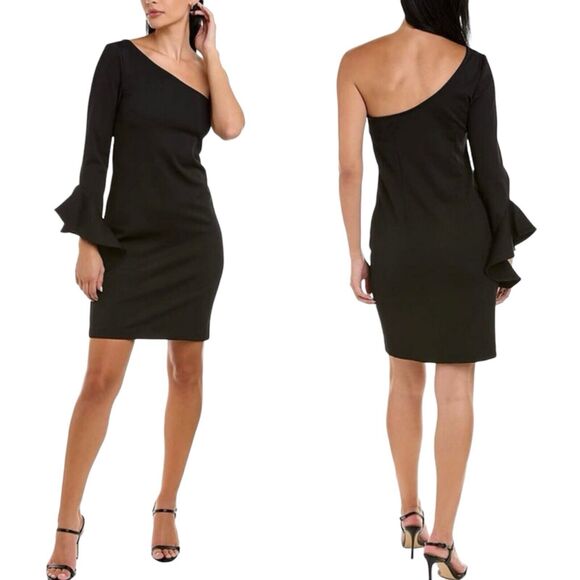 NEW Trina Turk Kadinsky One Shoulder Bell Sleeve Mini Dress in Black Size 6 $198 - Picture 2 of 10
